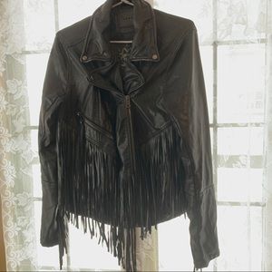 BlankNYC Faux Leather Fringe Motorcycle Jacket